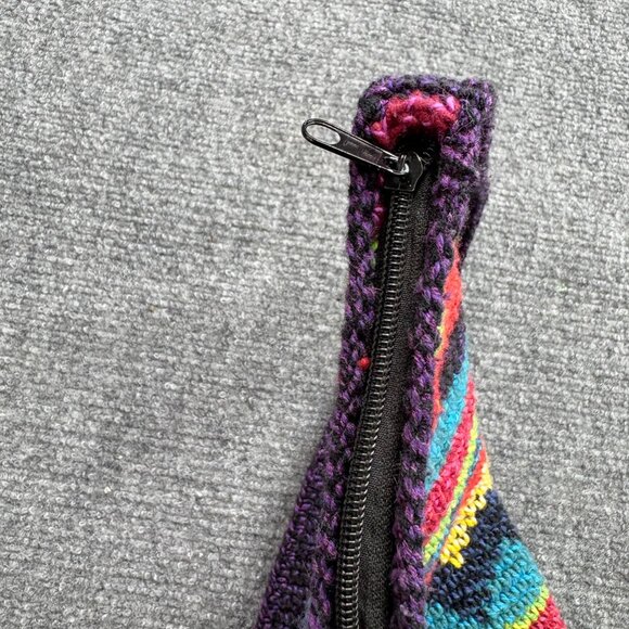 Crochet Shoulder Bag Zigzag Fish Patterned Colorful Long Strap Boho Hippie - Picture 16 of 16